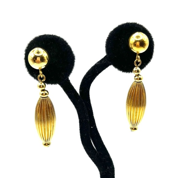 Gold Tone Drop Earrings Pierced Earrings. Dangling Long 2”” - Picture 1 of 8